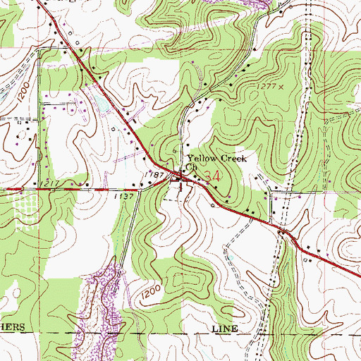 Topographic Map of Yellow Creek Church, OH