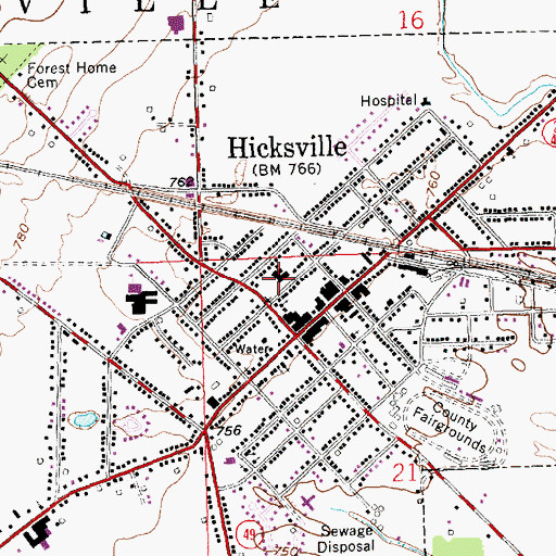 Topographic Map of Hicksville High School, OH