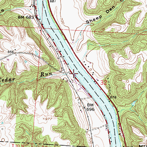 Topographic Map of Cedar Run, OH