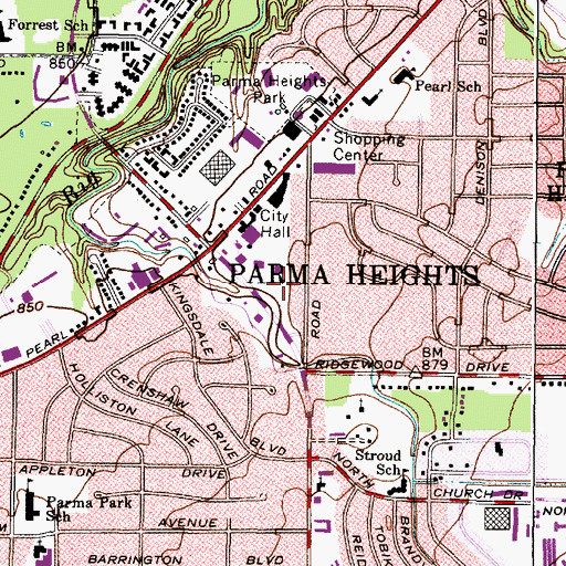 Topographic Map of Yorktown Shopping Center, OH