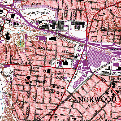 Topographic Map of Norwood Middle School, OH