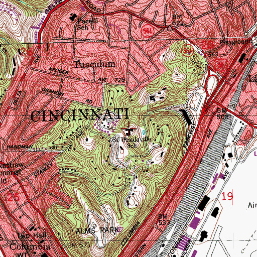 Topographic Map of Saint Ursulaville School, OH