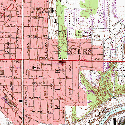 Topographic Map of First Presbyterian Church of Niles, OH