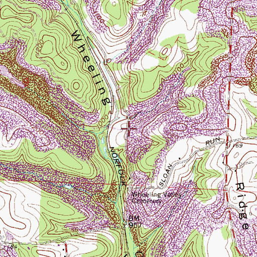 Topographic Map of Wheeling Valley (historical), OH