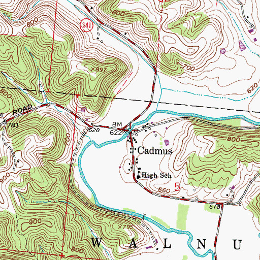 Topographic Map of Cadmus Covered Bridge, OH