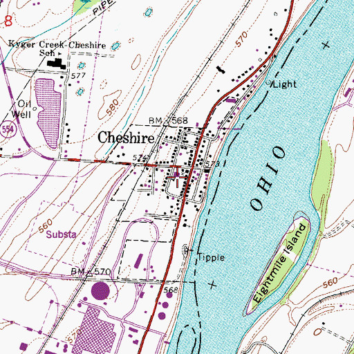 Topographic Map of Cheshire High School (historical), OH