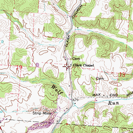 Topographic Map of Clarks School (historical), OH