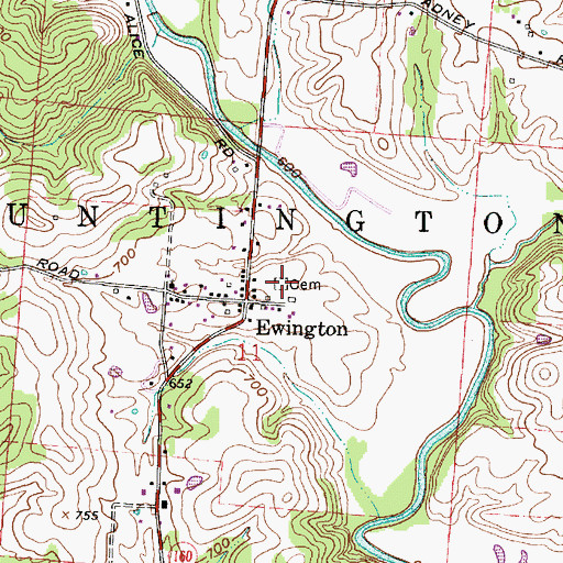 Topographic Map of Ewington Cemetery, OH