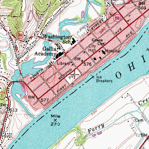 Topographic Map of Gallipolis City Park, OH