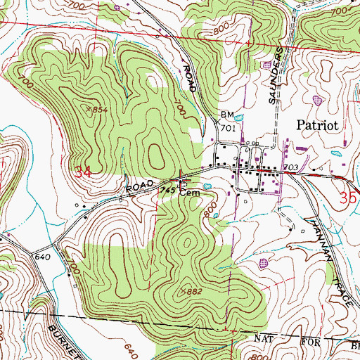 Topographic Map of Patriot Cemetery, OH