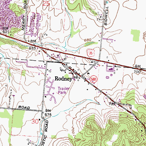 Topographic Map of Rodney United Methodist Church, OH