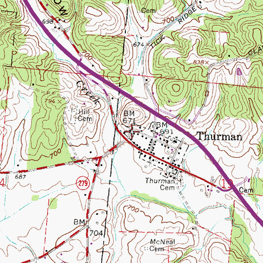 Topographic Map of Thurman United Methodist Church, OH