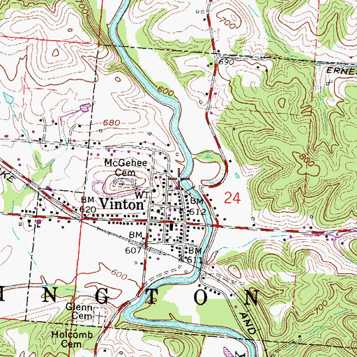 Topographic Map of Vinton Mill (historical), OH