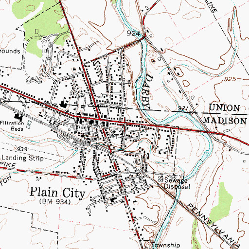 Topographic Map of Plain City Presbyterian Church, OH