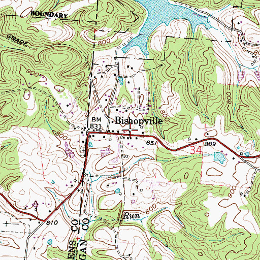 Topographic Map of Bishopville Church of Christ, OH