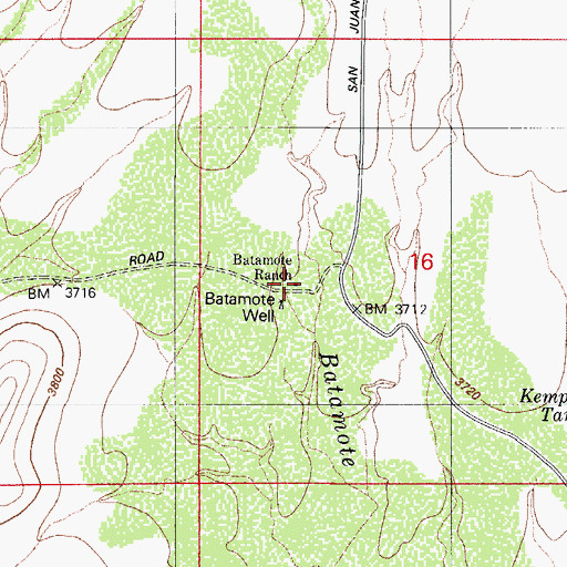Topographic Map of Batamote Ranch, AZ