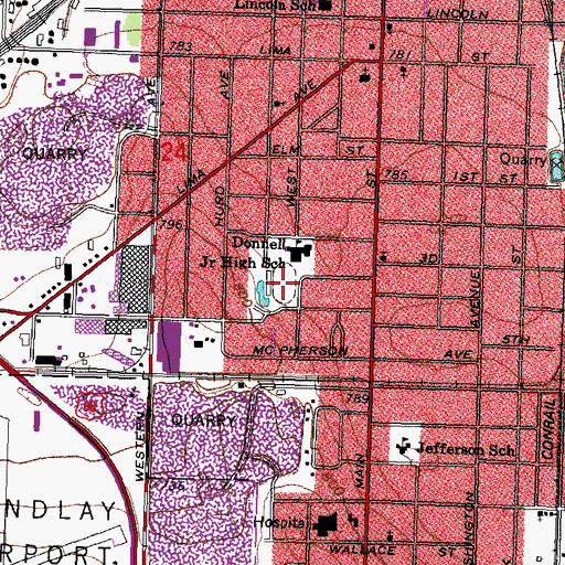 Topographic Map of J C Donnell Memorial Stadium, OH