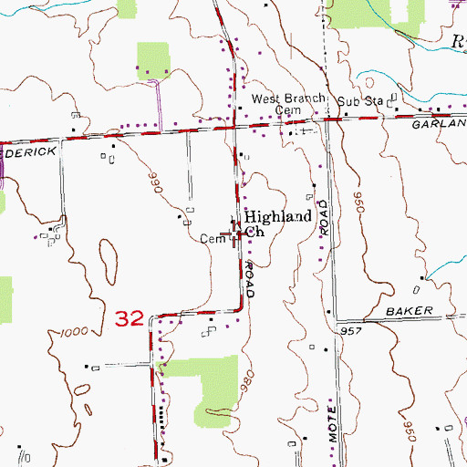 Topographic Map of Highland Cemetery, OH
