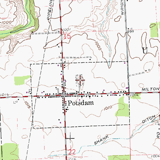 Topographic Map of Potsdam Cemetery, OH