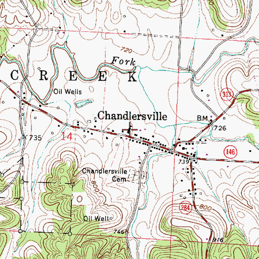 Topographic Map of Chandlersville School (historical), OH
