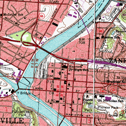 Topographic Map of John McIntire Public Library, OH