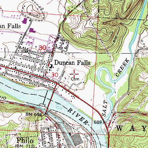 Topographic Map of White Eyes Town (historical), OH
