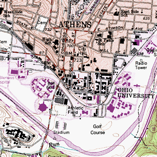 Topographic Map of Ohio University Campus Green Historic District, OH