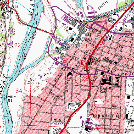 Topographic Map of South Main Street Historic District, OH