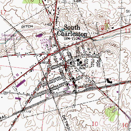 Topographic Map of South Charleston Historic District, OH