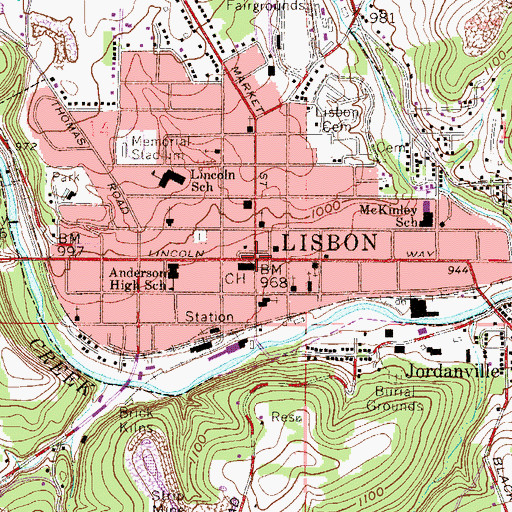 Topographic Map of Lisbon Historic District, OH