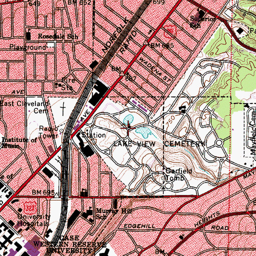 Topographic Map of Wade Memorial Chapel, OH