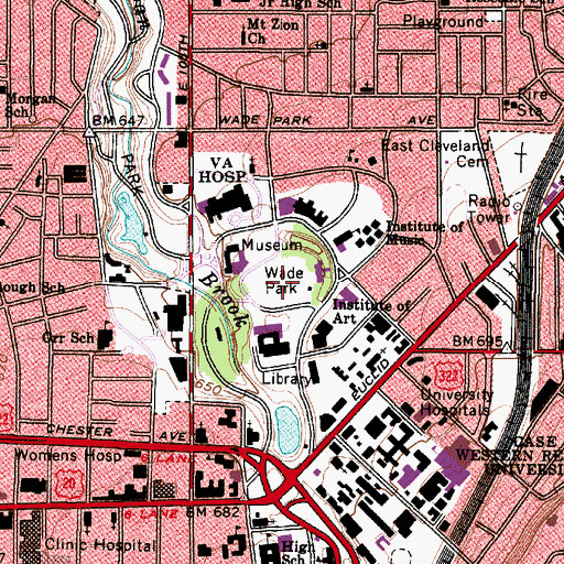 Topographic Map of Wade Park Historic District, OH