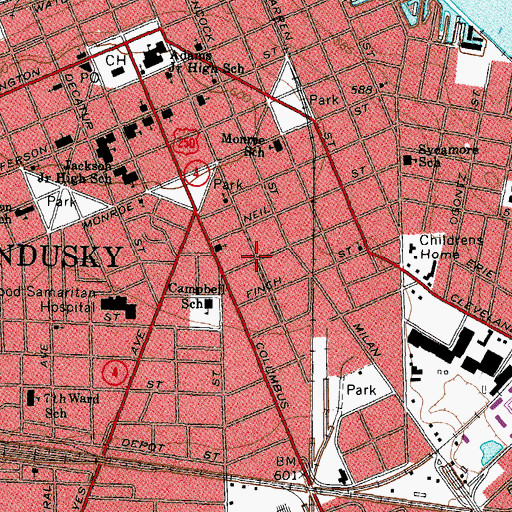 Topographic Map of Cable Park Historic District, OH