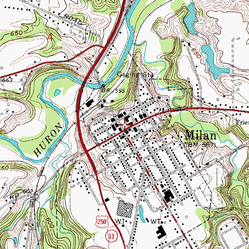 Topographic Map of Milan Historic District, OH