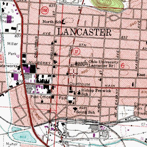 Topographic Map of Lancaster Historic District, OH