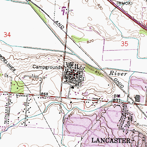 Topographic Map of Lancaster Methodist Episcopal Camp Ground Historic District, OH