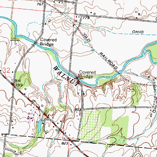 Topographic Map of Loucks Covered Bridge, OH