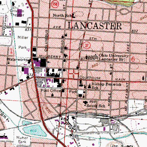 Topographic Map of Square 13 Historic District, OH