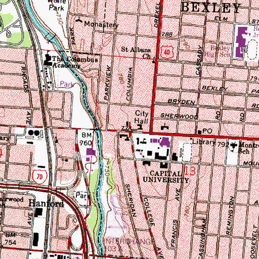 Topographic Map of Capital University Historic District, OH