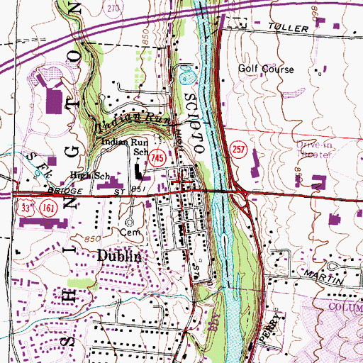 Topographic Map of Dublin High Street Historic District, OH
