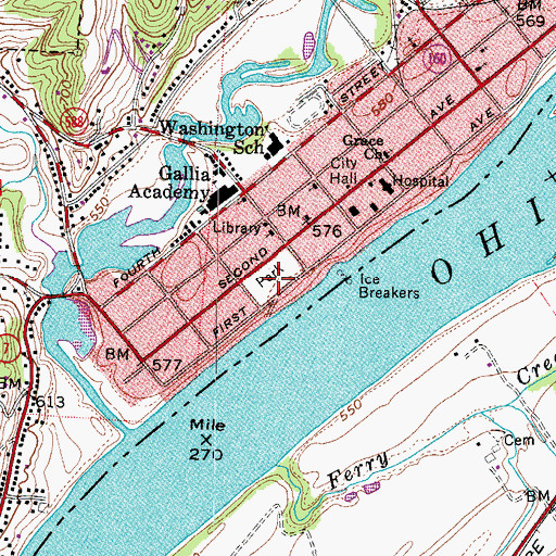 Topographic Map of Gallipolis Public Square and Garden Lots Historic District, OH