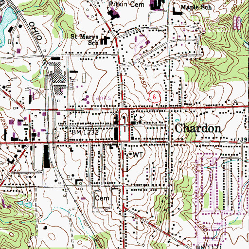 Topographic Map of Chardon Courthouse Square Historic District, OH