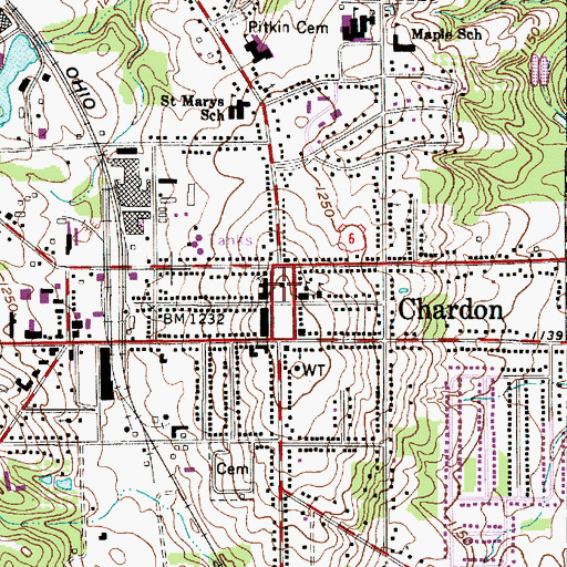 Topographic Map of Geauga County Courthouse, OH