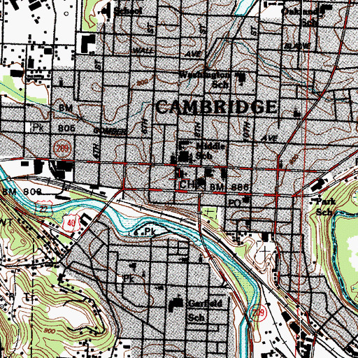 Topographic Map of Wheeling Avenue Historic District, OH