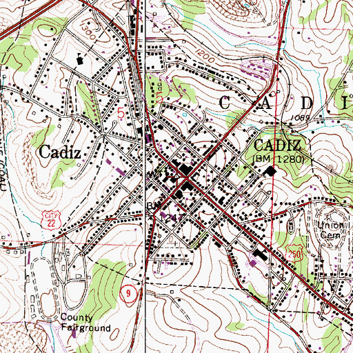 Topographic Map of Harrison County Courthouse, OH