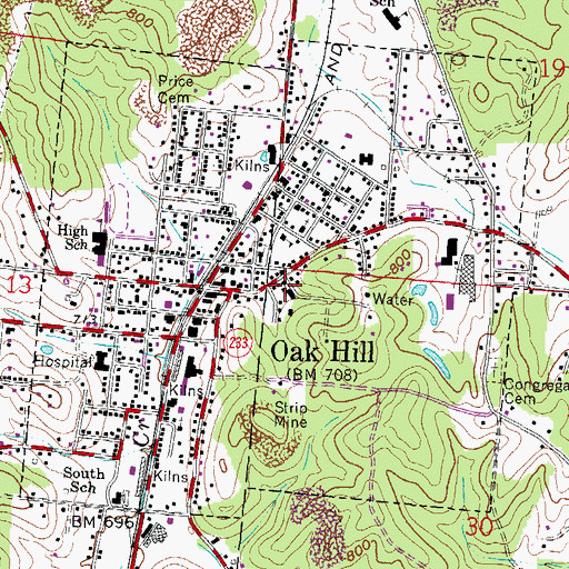 Topographic Map of Oak Hill Welsh Congregational Church, OH