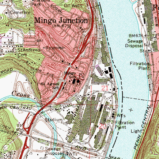 Topographic Map of Central Public School, OH