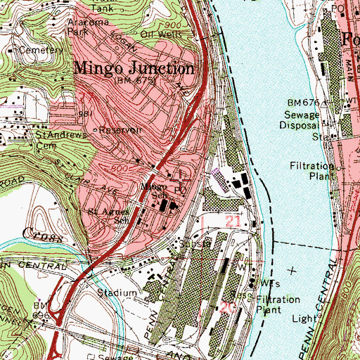 Topographic Map of Commercial Street Historic District, OH