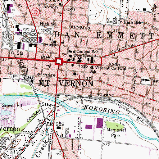 Topographic Map of East Gambier Street Historic District, OH