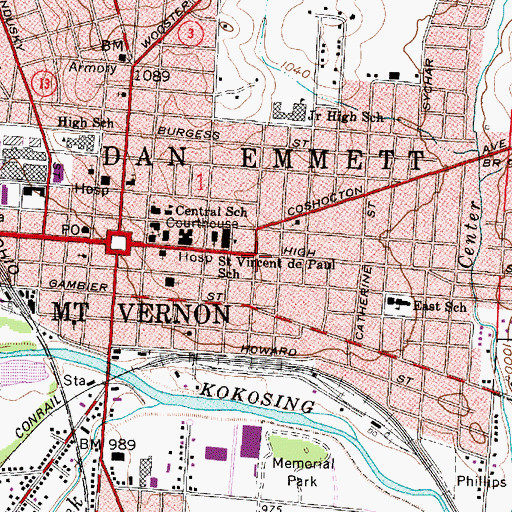 Topographic Map of East High Street Historic District, OH